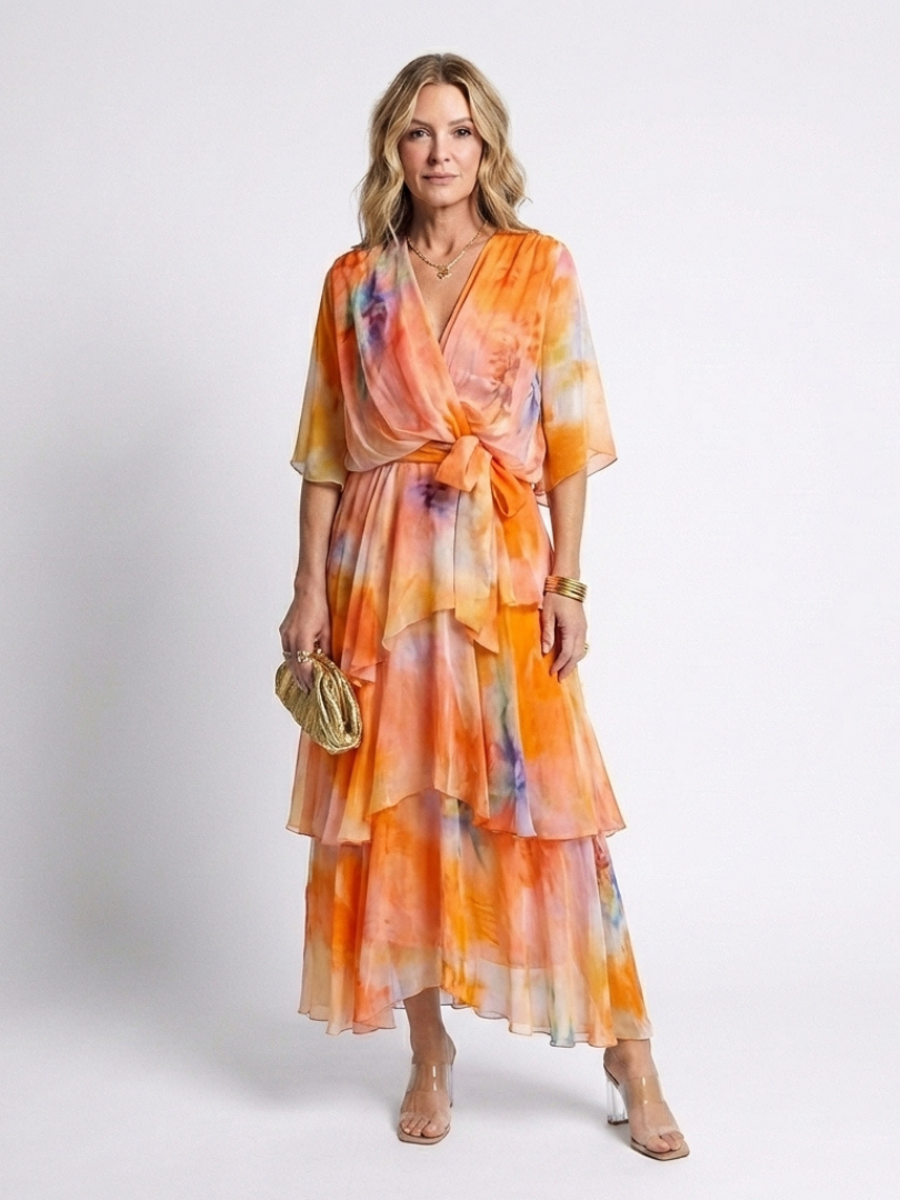 Emmeline | Timeless V Neck Tie Waist Maxi Dress
