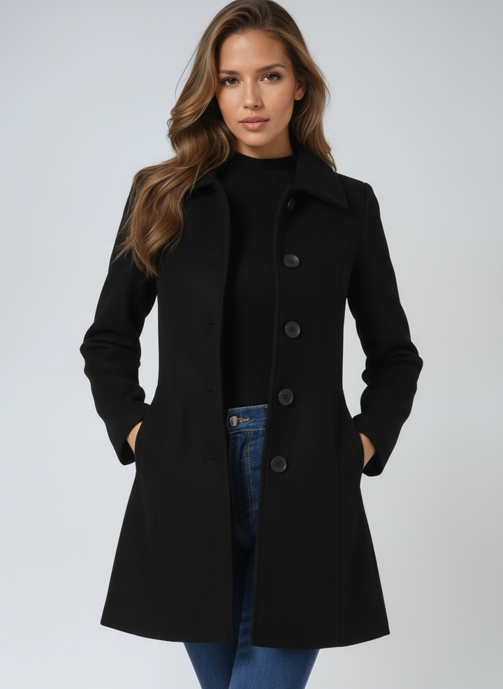 Naomi | Tailored Button Coat - Dark Red
