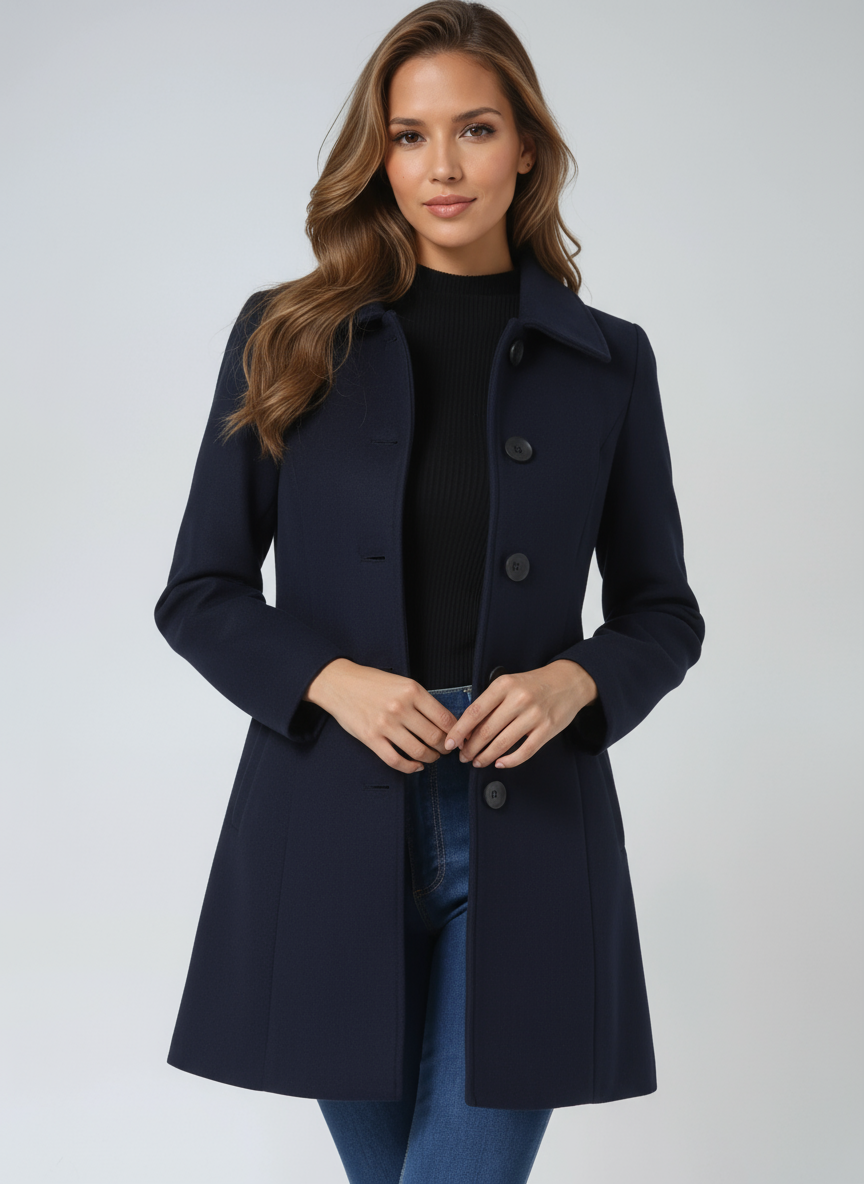 Naomi | Tailored Button Coat - Dark Blue