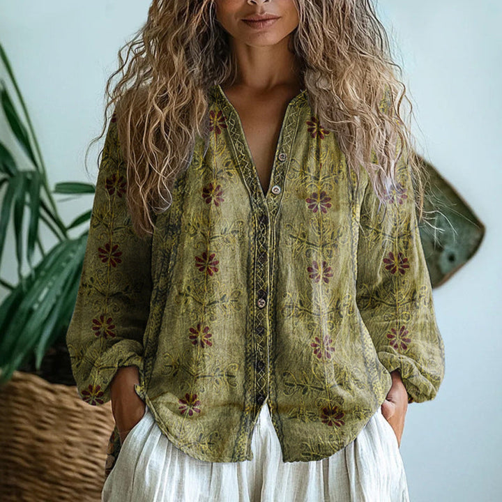 Senna | Botanical Stampa Linen Blouse