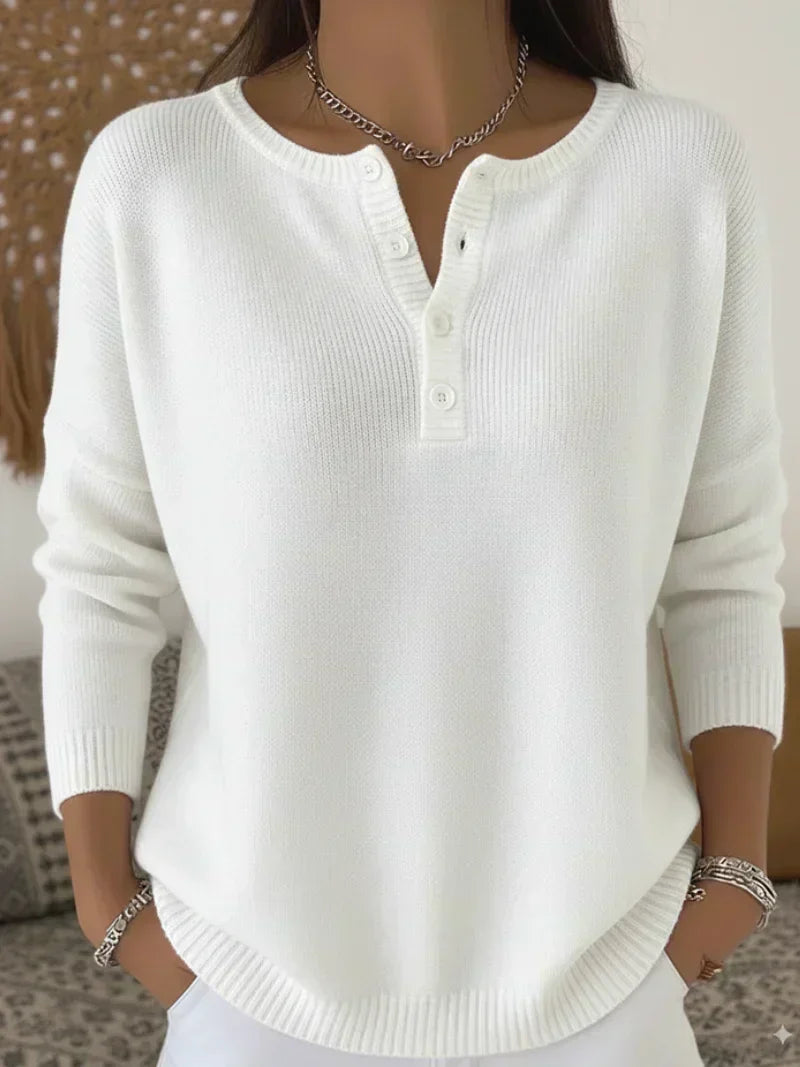 Helena | Ribbed Henley Sweater - Camel