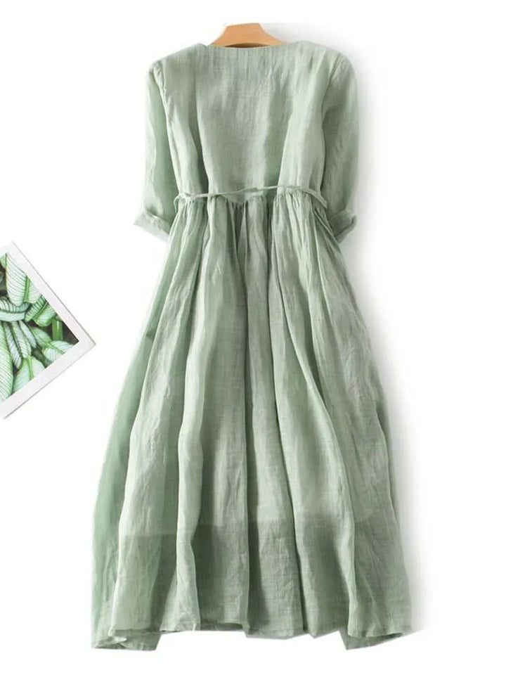 Arya | for Women Art Retro Round Neck Lace Up Waist Dress