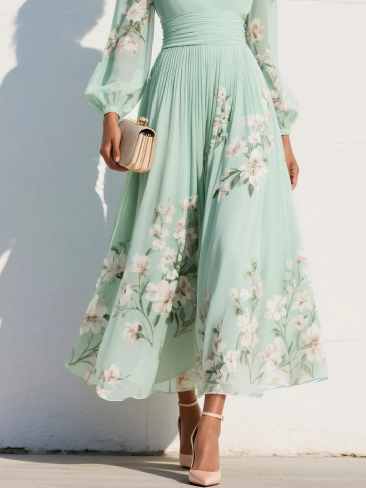 Evie | Leggero Green Floral Midi Dress