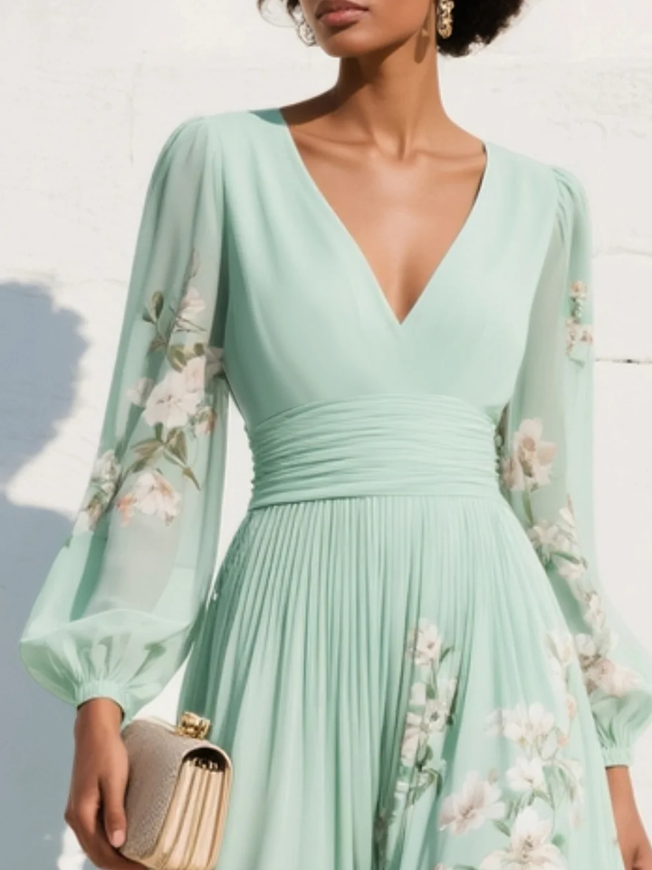 Evie | Leggero Green Floral Midi Dress