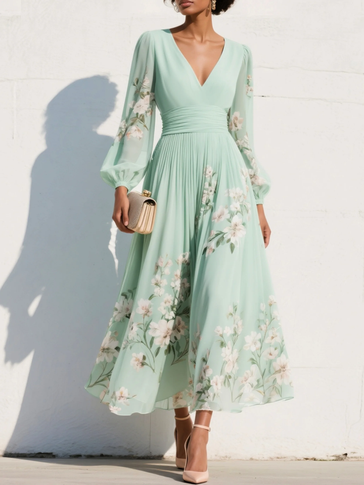 Evie | Leggero Green Floral Midi Dress
