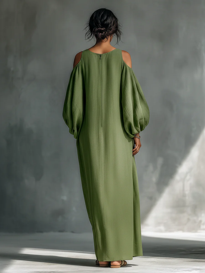 Anika | Maxi Dress Green with Sleeves a Sbuffo