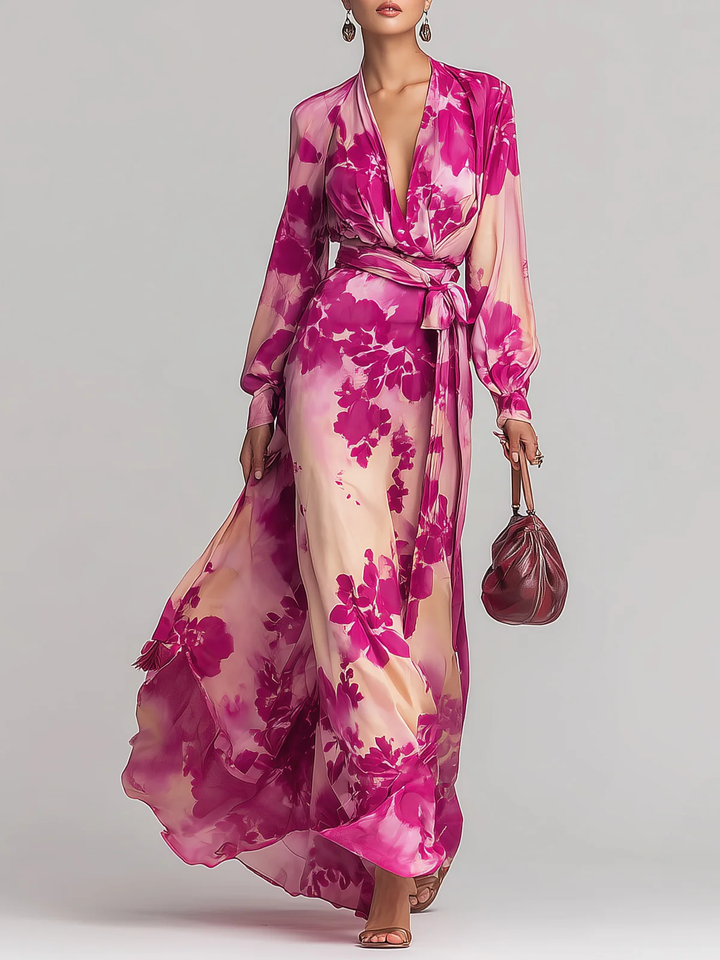Julia | Maxi Dress Floral with V-Neck & Belt