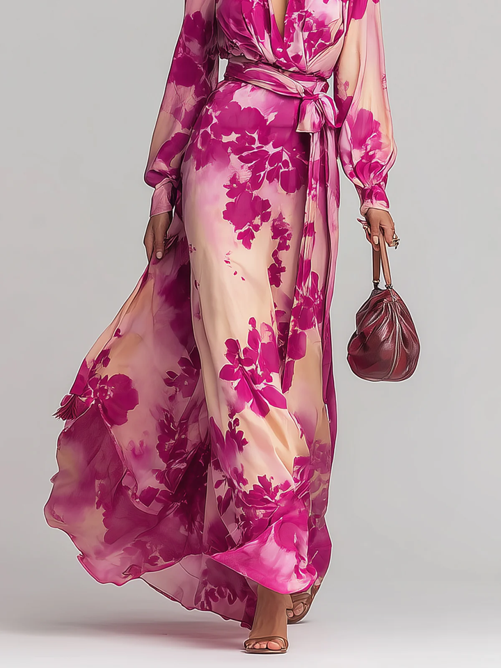 Julia | Maxi Dress Floral with V-Neck & Belt