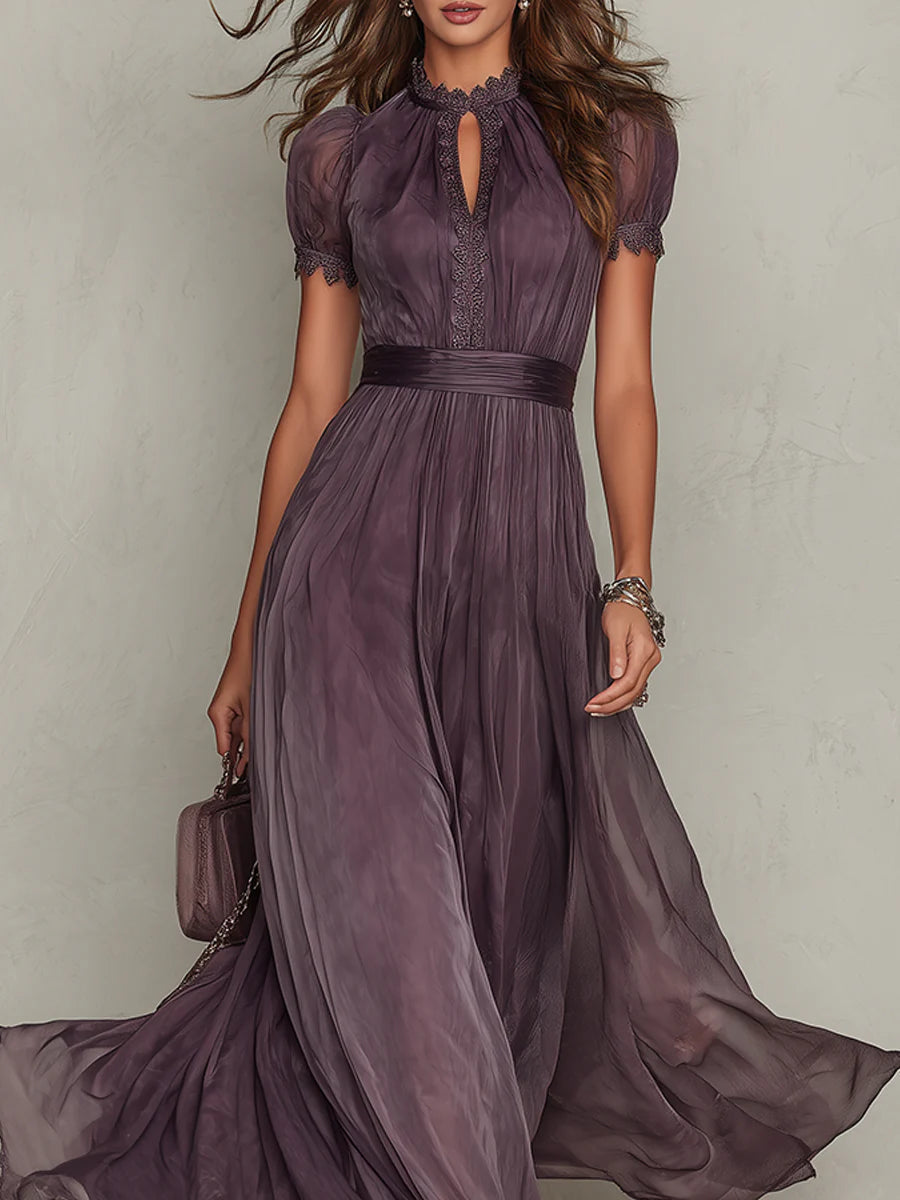 Flavia | Langes lila Kleid mit Schlüssel-Ausschnitt - Helen & Olivia Manhattan
