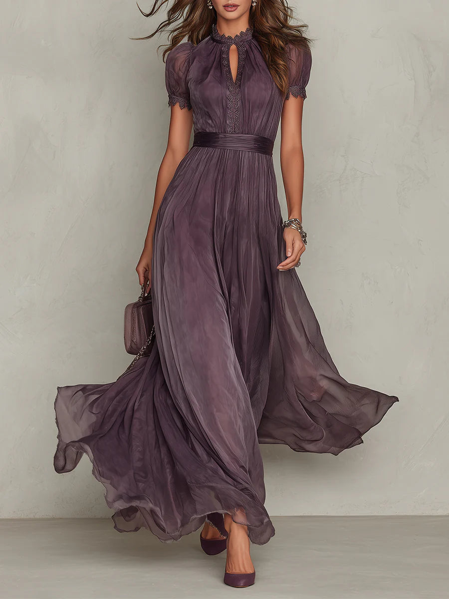 Flavia | Langes lila Kleid mit Schlüssel-Ausschnitt - Helen & Olivia Manhattan