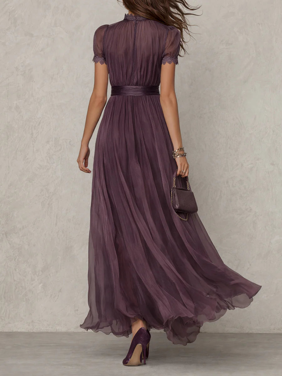Flavia | Langes lila Kleid mit Schlüssel-Ausschnitt - Helen & Olivia Manhattan