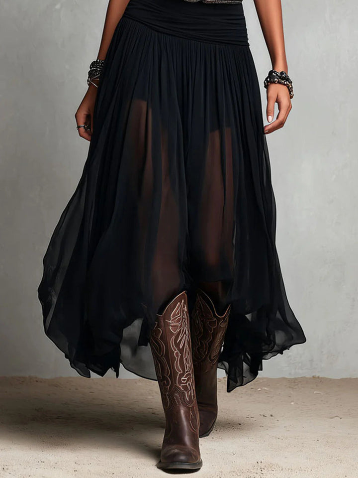 Tessa | Black Sleeveless Tank Top With Tulle Skirt Maxi Dress (with belt) - Helen & Olivia Manhattan