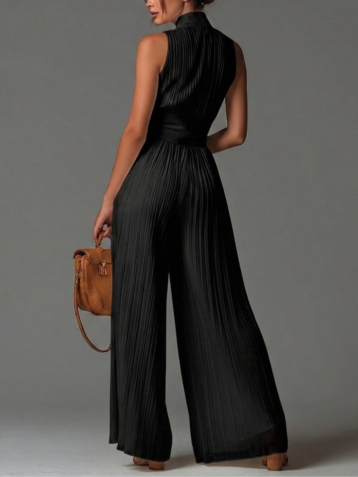 Nocturne | Black V-Neck Chiffon Jumpsuit