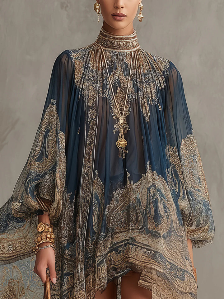 Berenice | Mini Blue Printed Dress - Helen & Olivia Manhattan