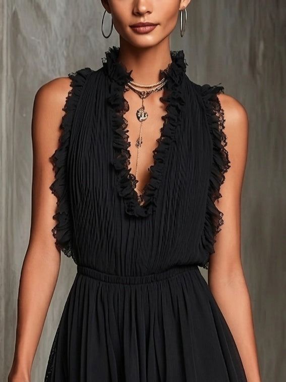 Melanie | Mini Black Ruffle Jumpsuit - Helen & Olivia Manhattan