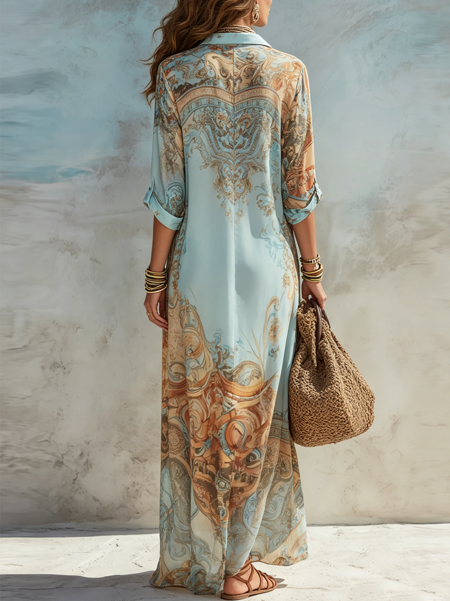 Arabella | Maxi Dress Shirt Stampa Barocca