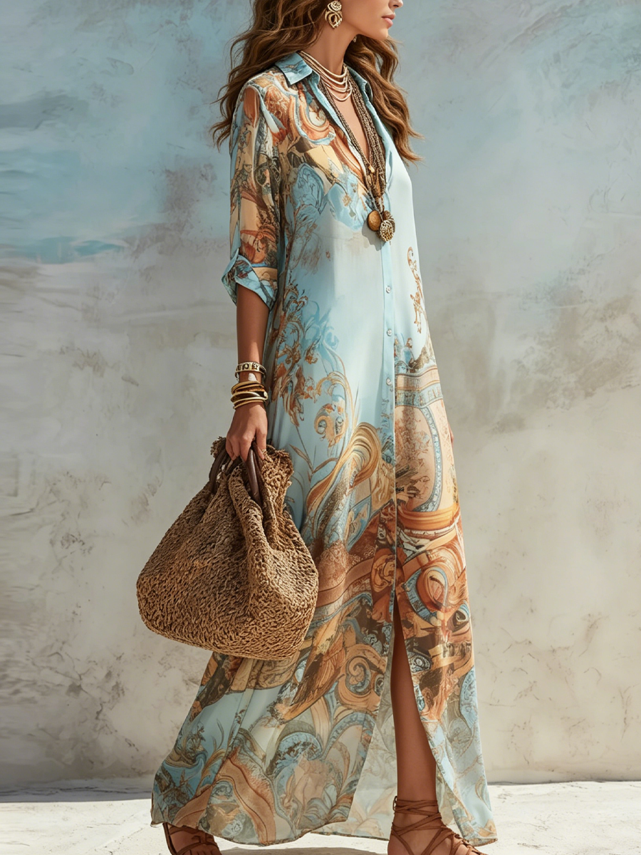 Cleo | Elegant Mediterranean Shirt Dress - 