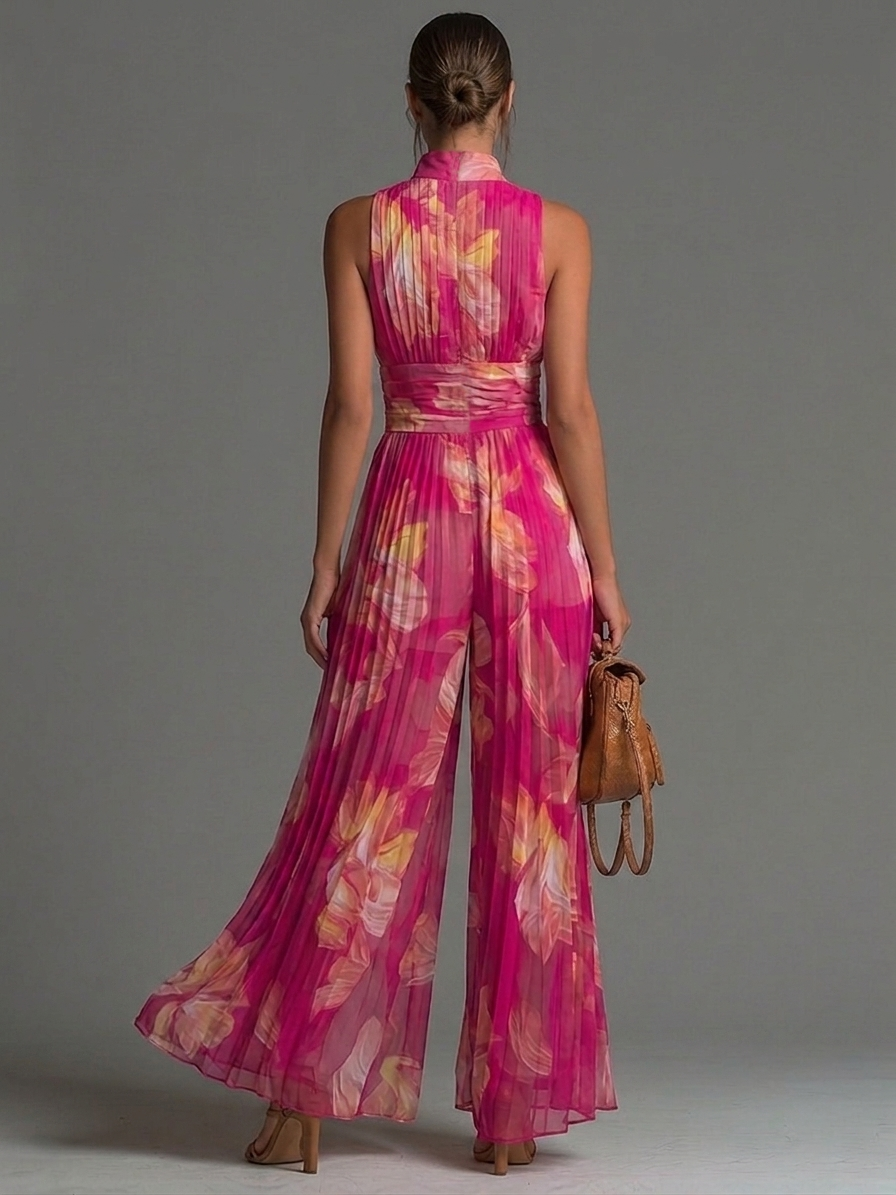 Leabella | Fuchsia Floral Plissierter Jumpsuit - Helen & Olivia Manhattan
