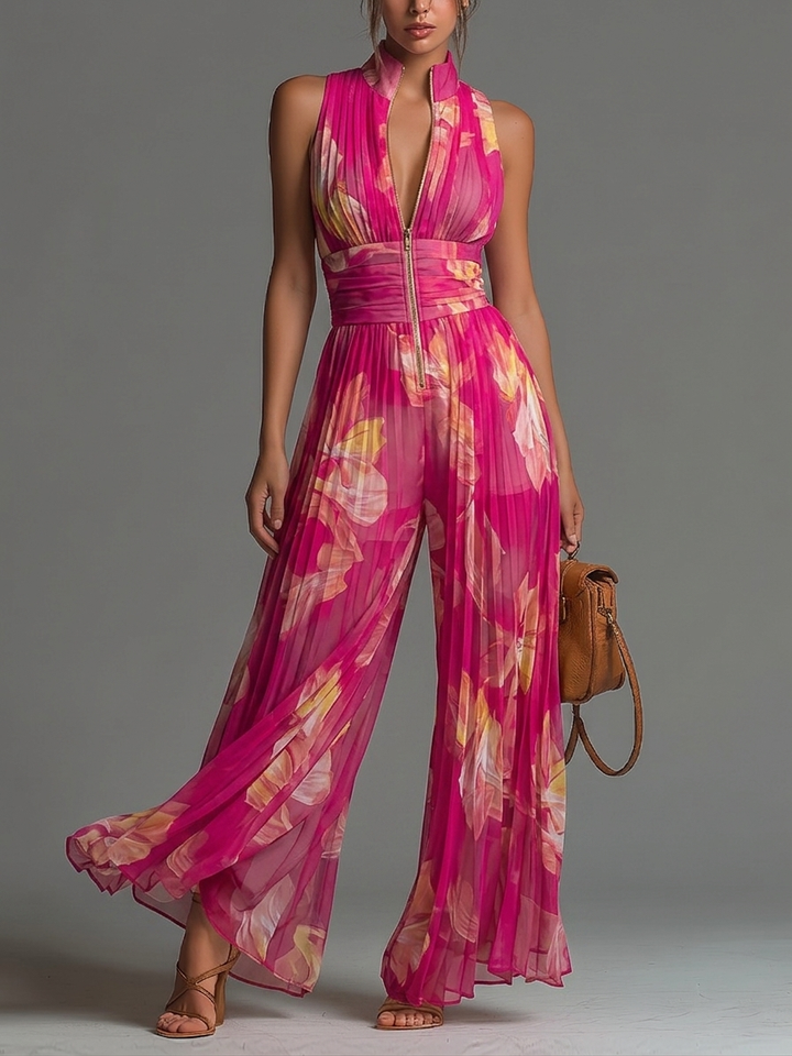 Leabella | Fuchsia Floral Plissierter Jumpsuit - Helen & Olivia Manhattan