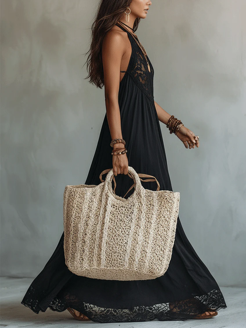 Rosie | Bohemian Black Sleeveless Lace-Trimmed Maxi Dress - Helen & Olivia Manhattan