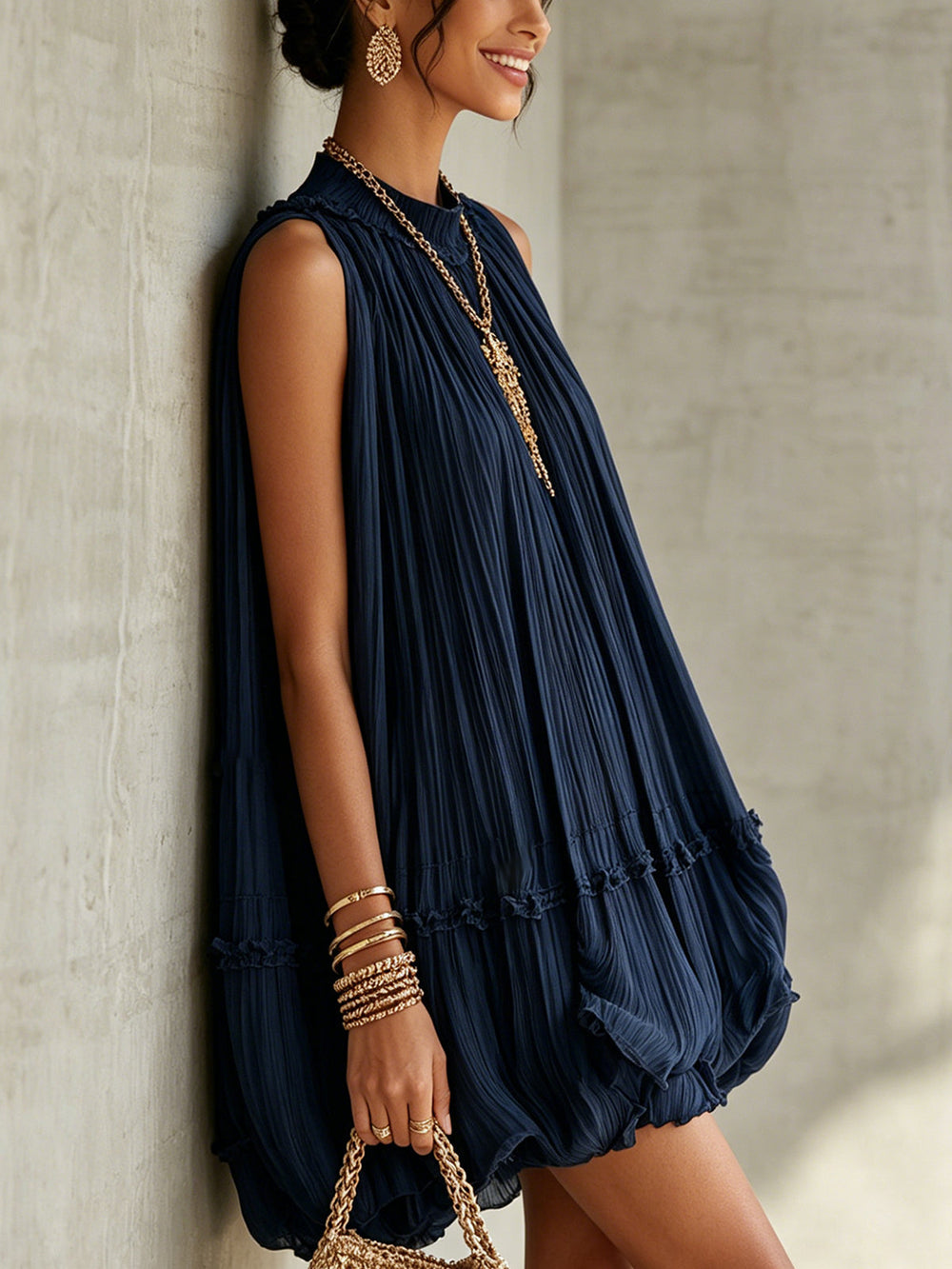 Ocean | Mini Blue Ruffle Dress - Helen & Olivia Manhattan