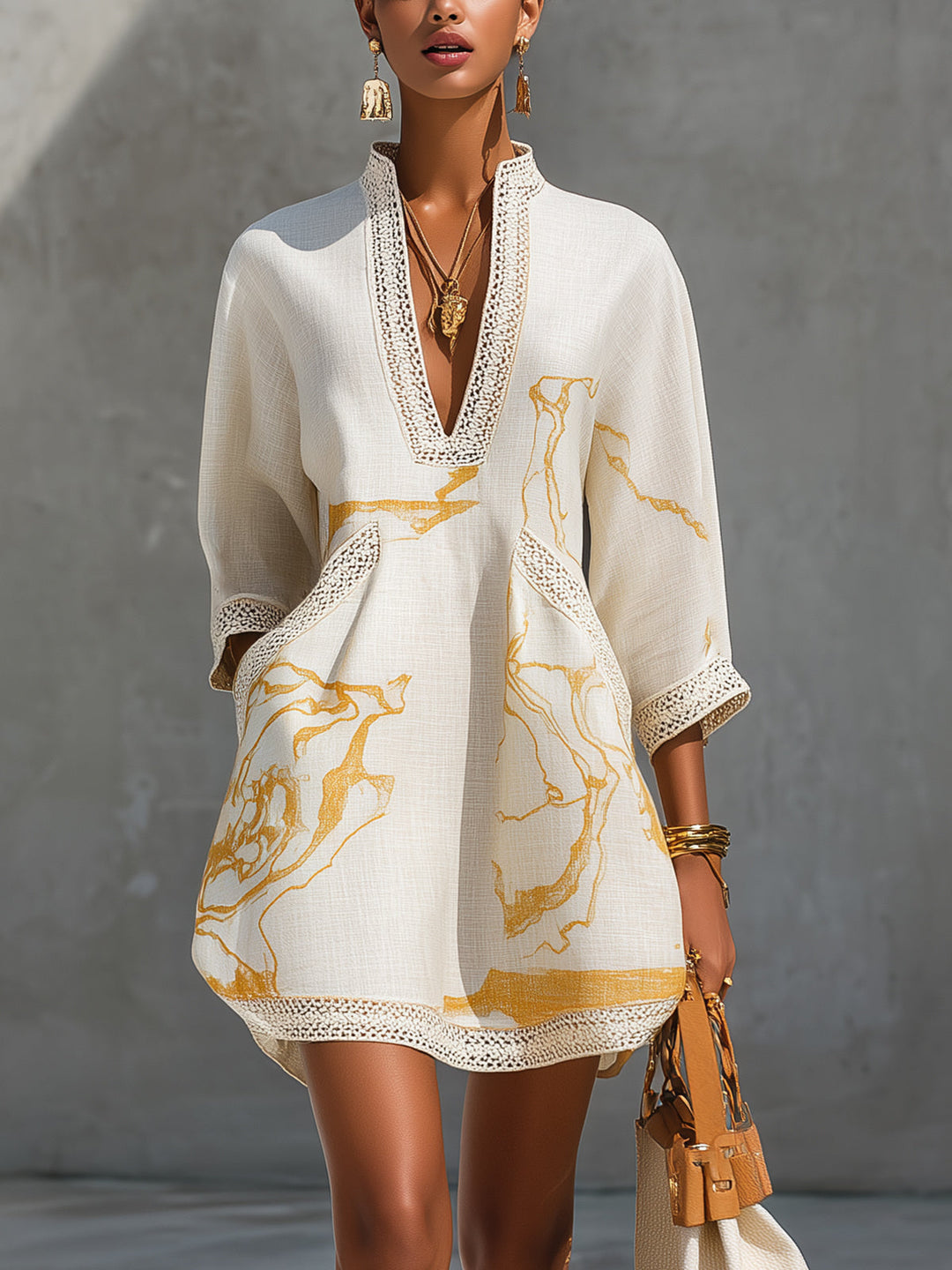 Ivory | Mini Ivory Printed Dress - Helen & Olivia Manhattan