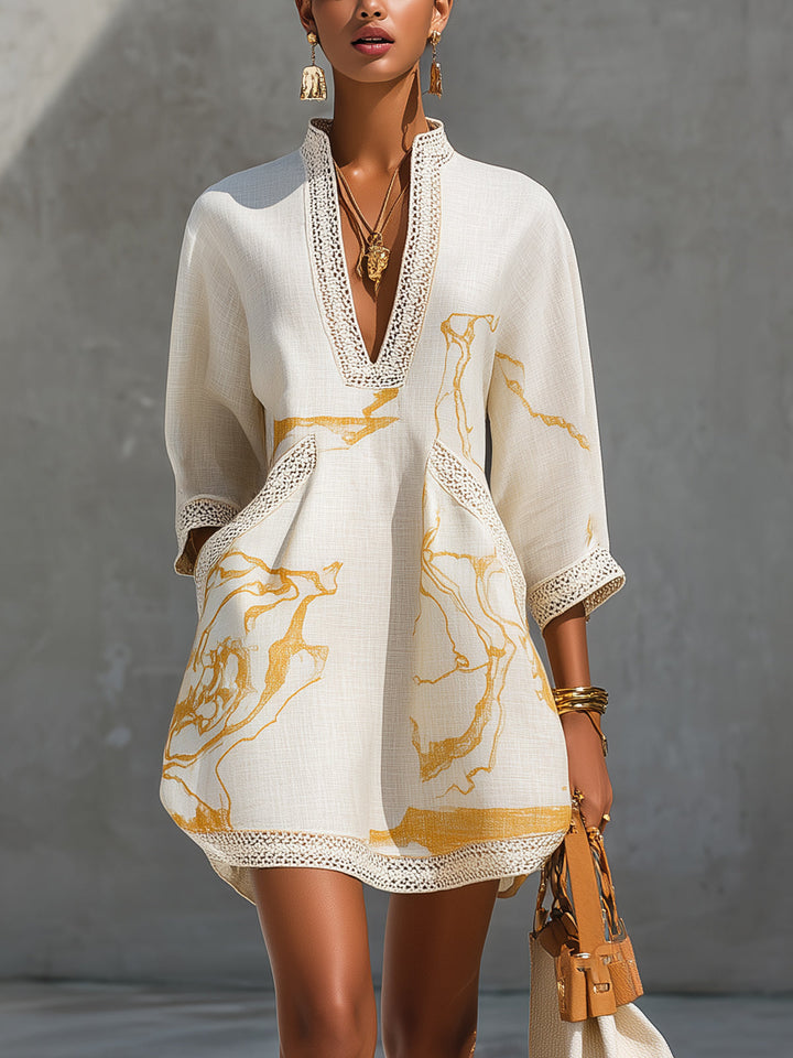 Ivory | Mini Ivory Printed Dress - Helen & Olivia Manhattan