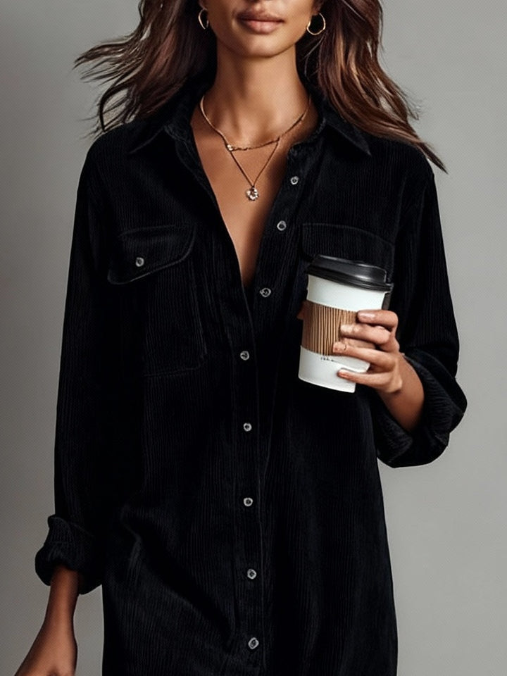 Jessy | Loose Corduroy Double Chest Pocket Breasted Midi Dress - 