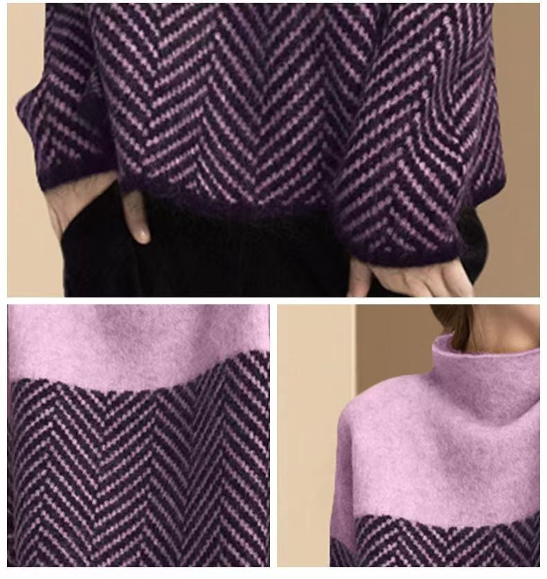Eva | Herringbone Knit Sweater - Navy