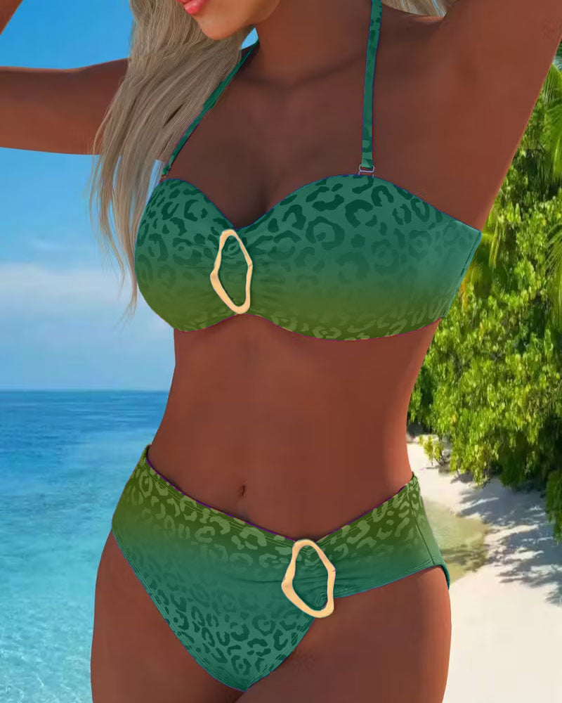 Sofia | Halter Neck Leopard Stampa Sfumato Costume for Bagno