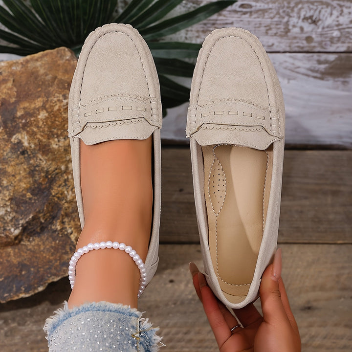 Marie | Scalloped Faux-Suede Loafers