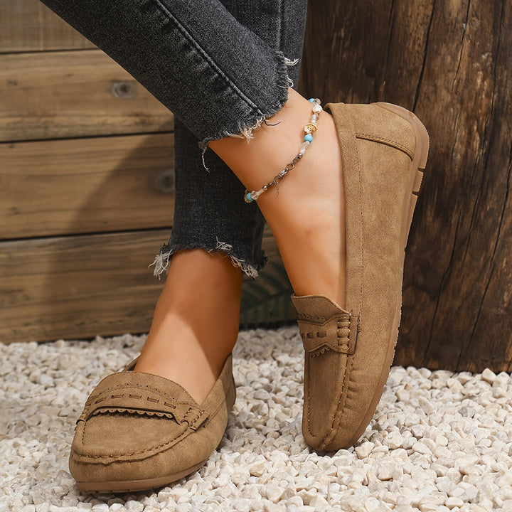 Marie | Scalloped Faux-Suede Loafers