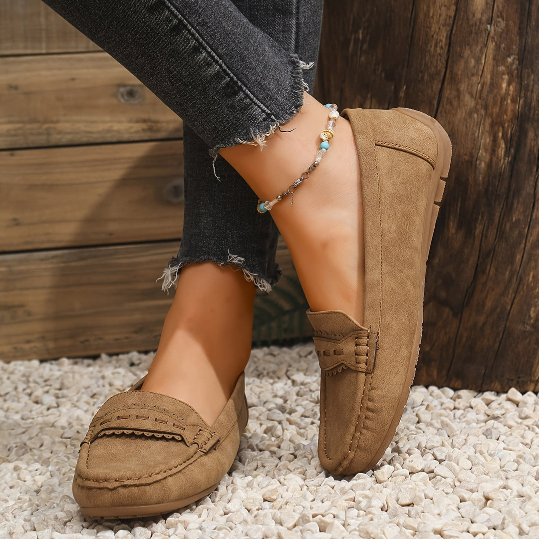 Marie | Scalloped Faux-Suede Loafers