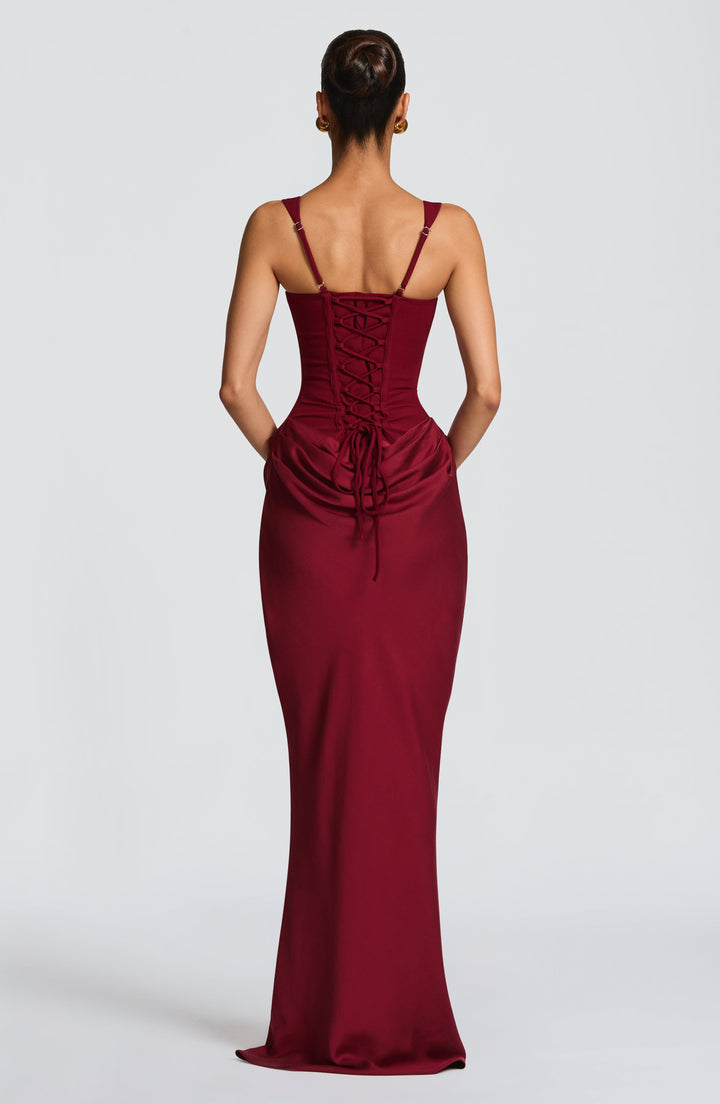 Alina | Dress Maxi in Raso with Corsetto & Neckline Square