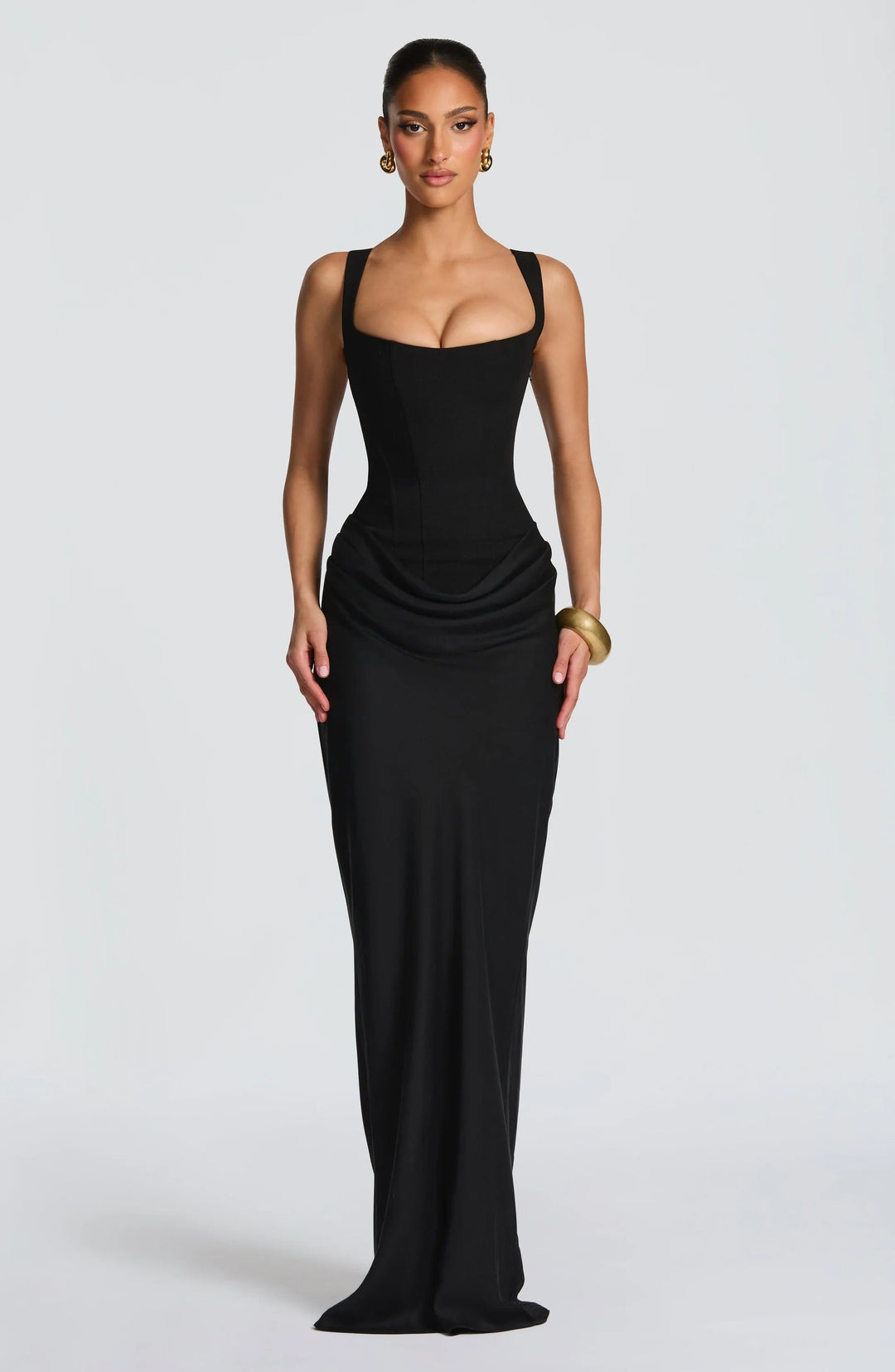 Alina | Dress Maxi in Raso with Corsetto & Neckline Square