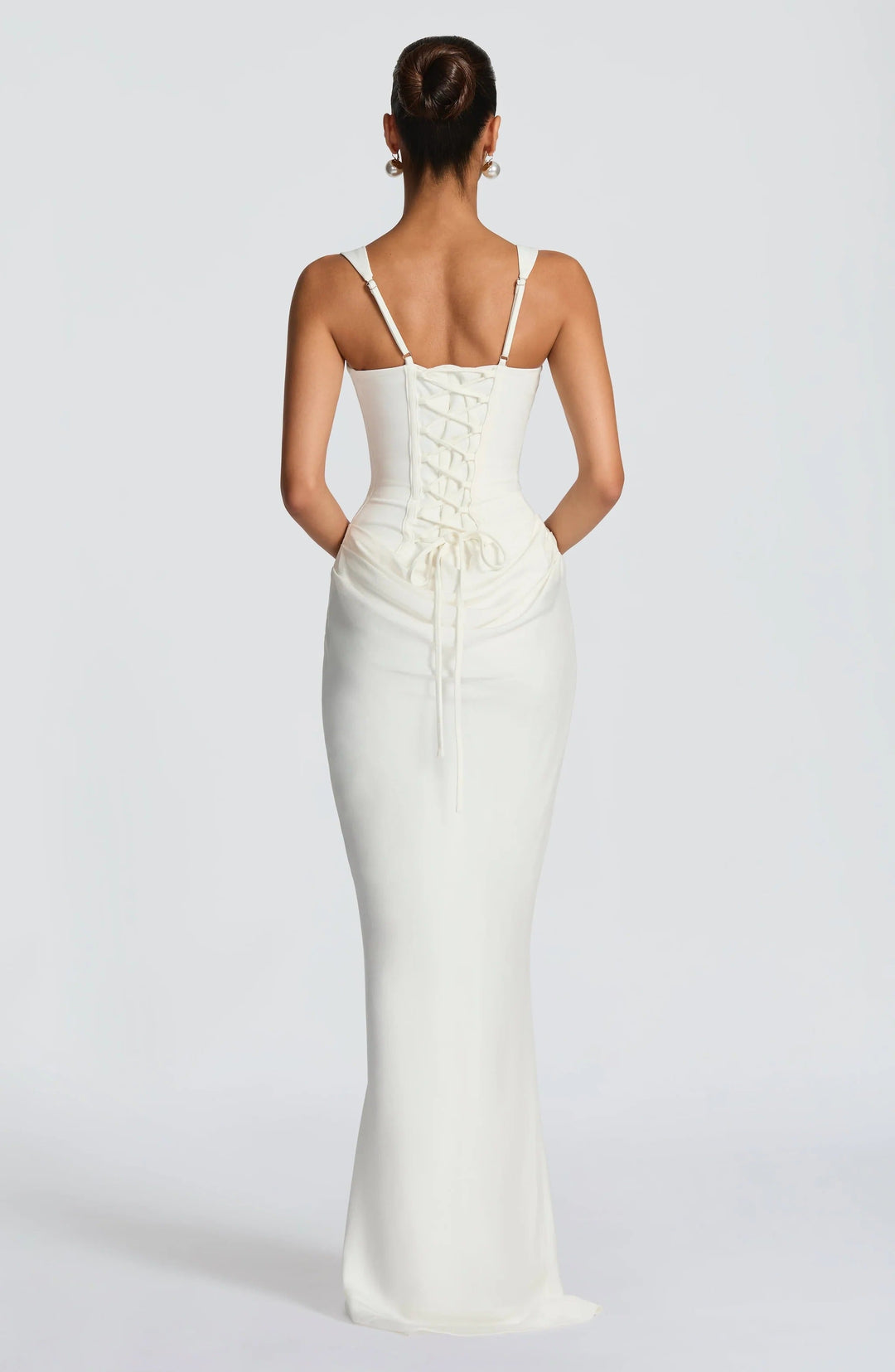Alina | Dress Maxi in Raso with Corsetto & Neckline Square