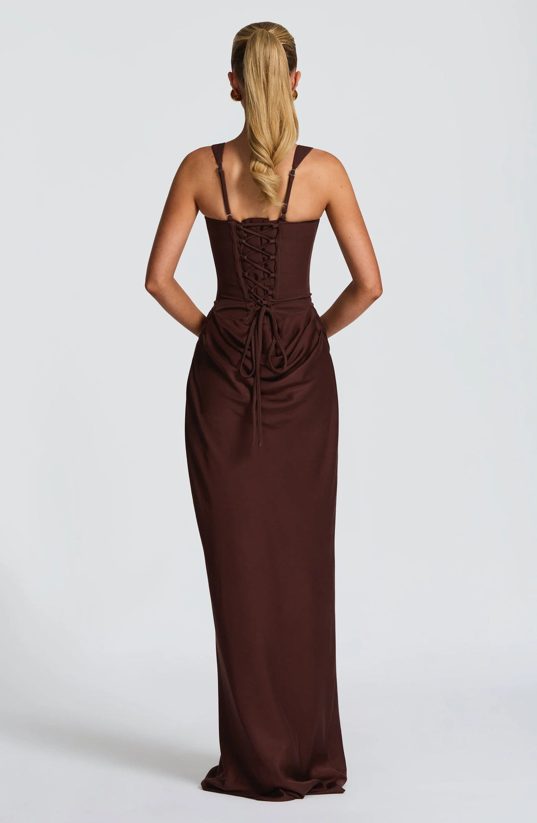 Alina | Dress Maxi in Raso with Corsetto & Neckline Square