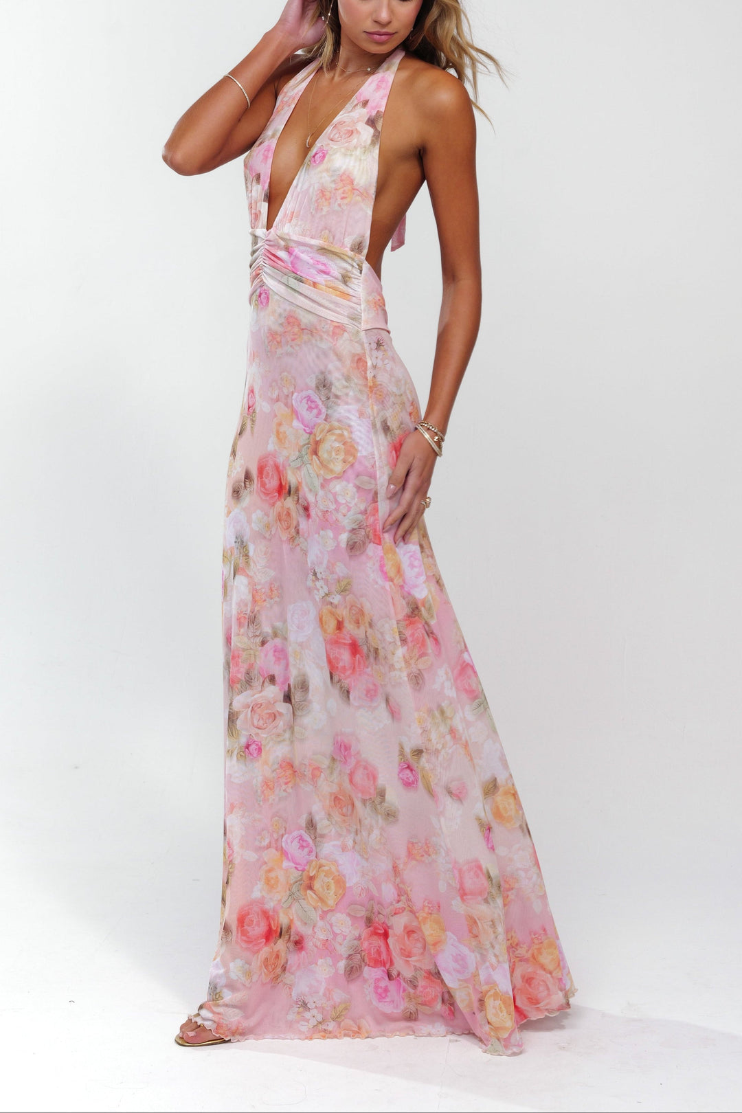 Ariadne | Dress Maxi Floral with Collo Halter & Schiena Scoperta