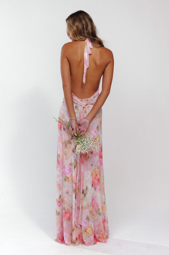 Ariadne | Dress Maxi Floral with Collo Halter & Schiena Scoperta