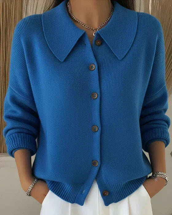 Vespera | Button Collar Cardigan - Blue