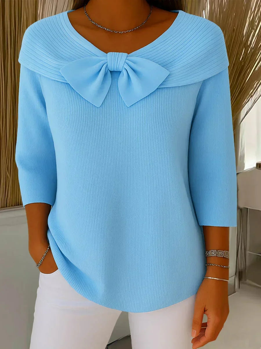 Lindel | Bow Neck a Coste Knit Top