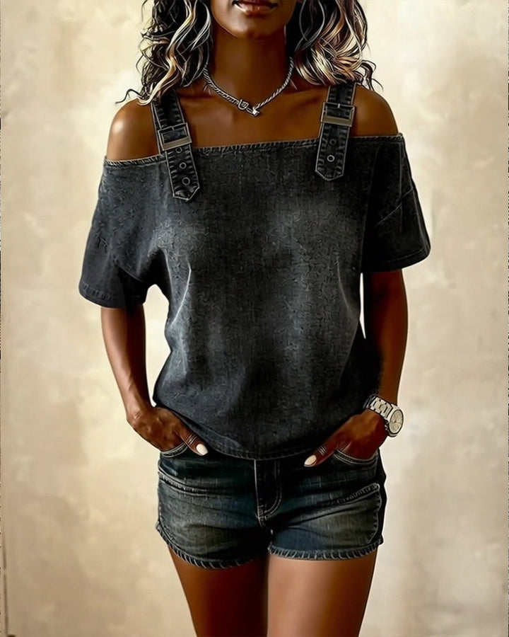 Patricia | Shirt in Denim a Off-Shoulder