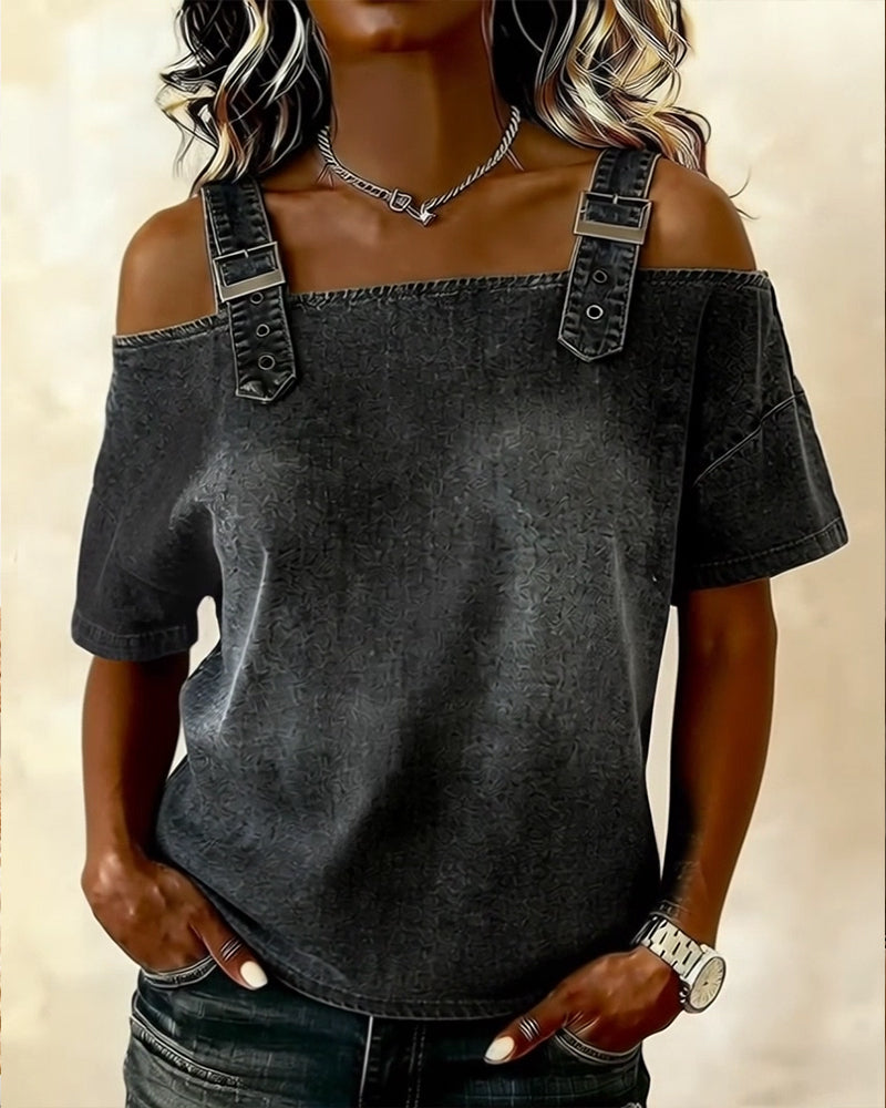 Patricia | Shirt in Denim a Off-Shoulder
