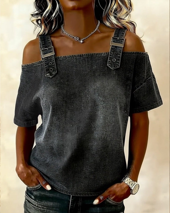 Patricia | Shirt in Denim a Off-Shoulder