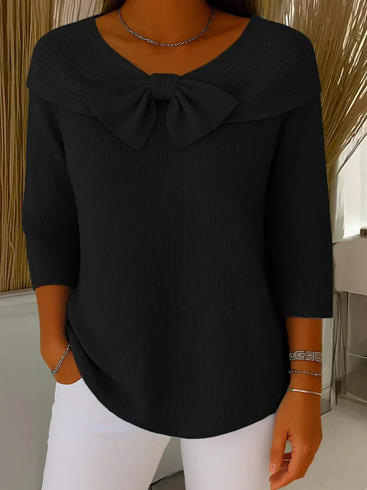 Lindel | Bow Neck a Coste Knit Top