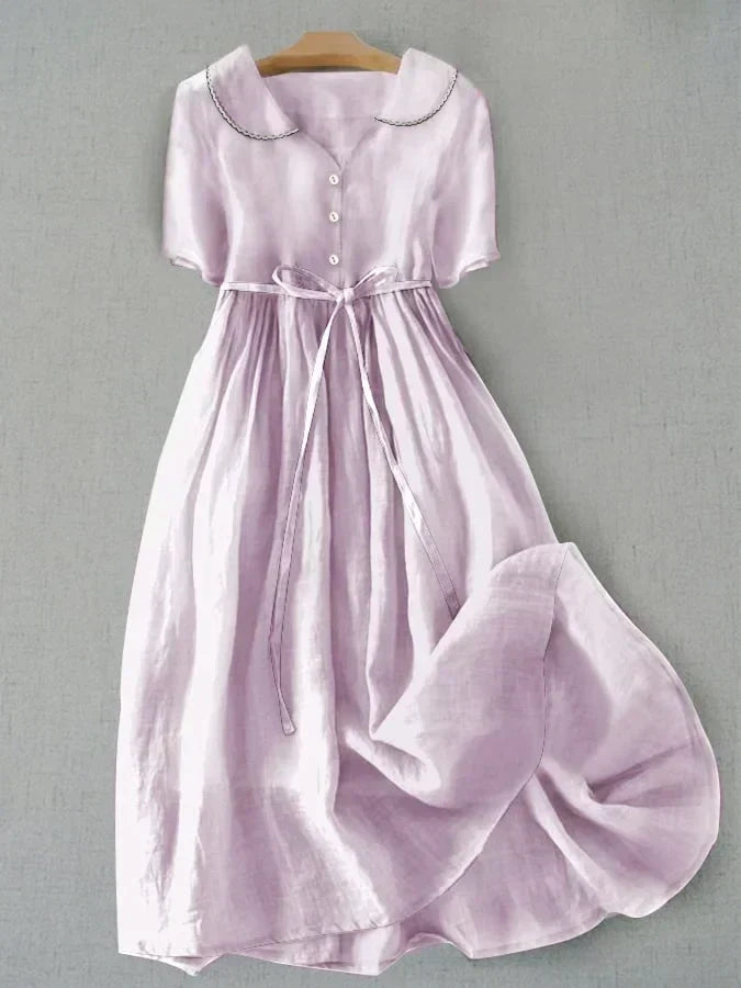 Isla | Elegant Cotton Linen Mid Sleeve Dress