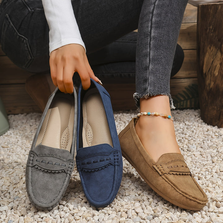 Marie | Scalloped Faux-Suede Loafers