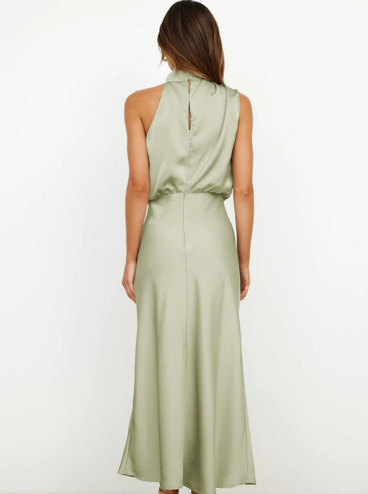 Briony | Dress Maxi in Raso with Collo Halter Drappeggiato