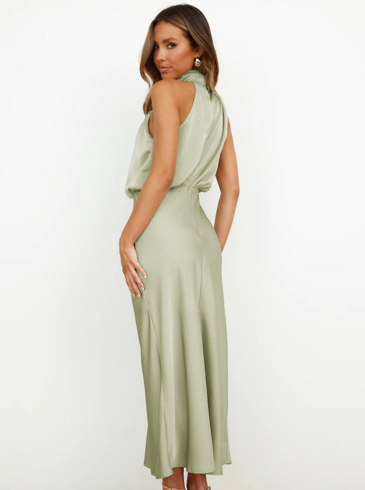 Briony | Dress Maxi in Raso with Collo Halter Drappeggiato