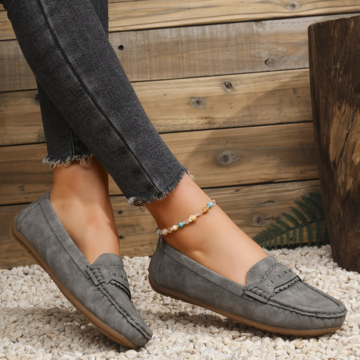 Marie | Scalloped Faux-Suede Loafers